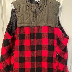 Maurices Red and Black Buffalo Plaid Quilted Yoke Vest